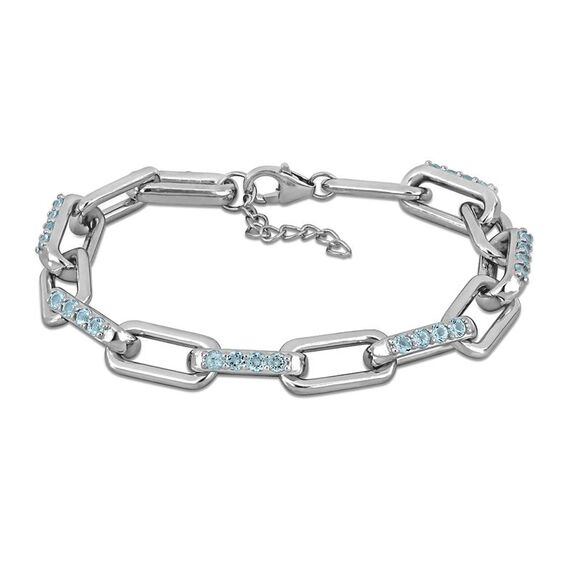2.16 Carat (ctw) Blue Topaz Link Bracelet in Sterling Silver (7.5 inches)